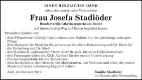 Traueranzeige Josefa Stadlöder