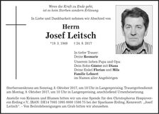 Traueranzeige Josef Leitsch