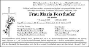 Traueranzeige Maria Forsthofer