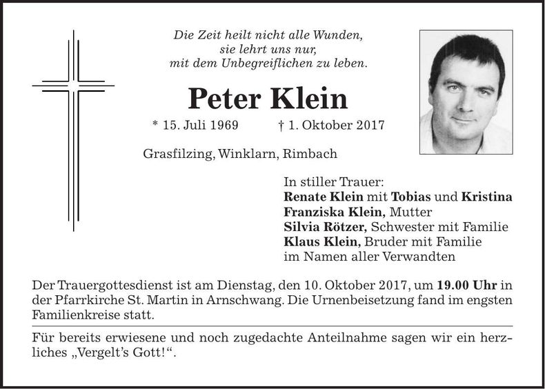 Traueranzeige Peter Klein