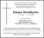 Traueranzeige Emma Strohhofer