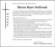 Traueranzeige Kurt Solfronk