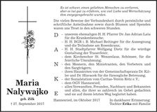Traueranzeige Maria Nalywajko