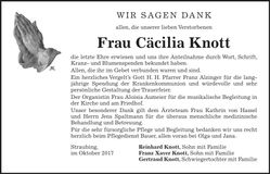 Traueranzeige Cäcilia Knott