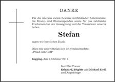 Traueranzeige Stefan Riedl
