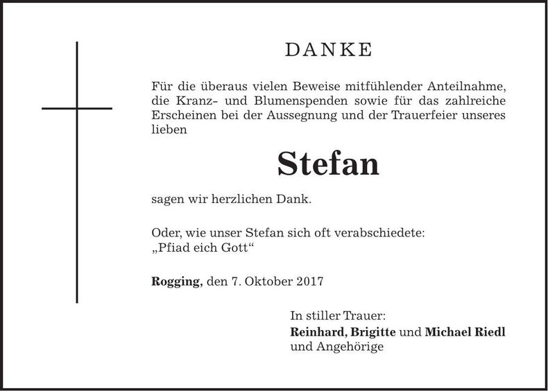 Traueranzeige Stefan Riedl