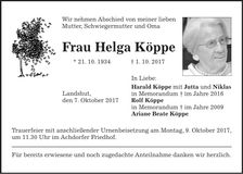 Traueranzeige Helga Köppe