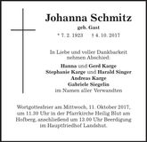 Traueranzeige Johanna Schmitz