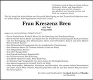 Traueranzeige Kreszenz Breu