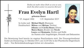 Traueranzeige Evelyn Hartl