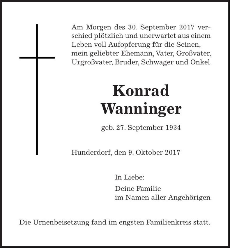 Traueranzeige Konrad Wanninger
