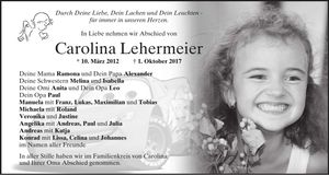 Traueranzeige Carolina Lehermeier