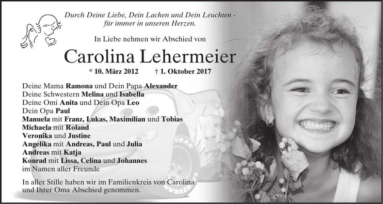 Traueranzeige Carolina Lehermeier