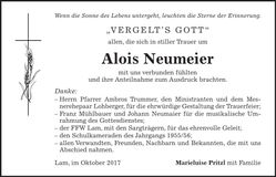 Traueranzeige Alois Neumeier