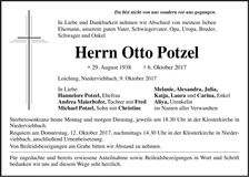 Traueranzeige Otto Potzel