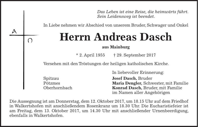 Traueranzeige Andreas Dasch