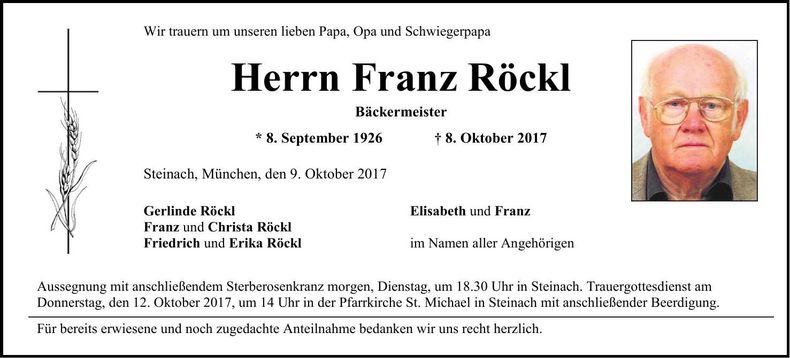Traueranzeige Franz Röckl