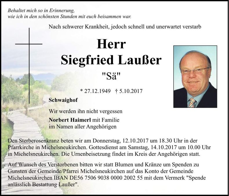Traueranzeige Siegfried Laußer