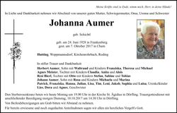 Traueranzeige Johanna Aumer