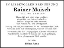 Traueranzeige Rainer Maisch