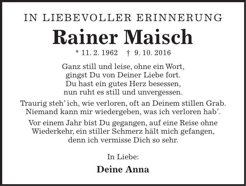 Traueranzeige Rainer Maisch