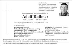 Traueranzeige Adolf Kollmer