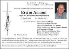 Traueranzeige Erwin Amann