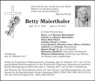 Traueranzeige Betty Maierthaler