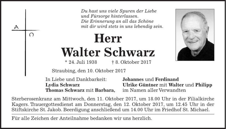 Traueranzeige Walter Schwarz