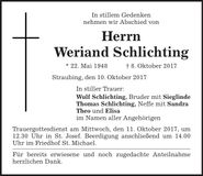 Traueranzeige Weriand Schlichting