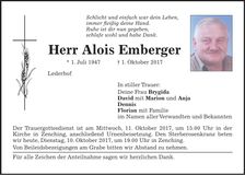 Traueranzeige Alois Emberger