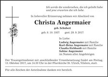 Traueranzeige Christa Angermaier
