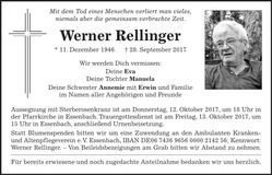 Traueranzeige Werner Rellinger