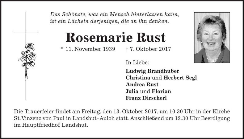 Traueranzeige Rosemarie Rust