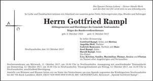 Traueranzeige Gottfried Rampl