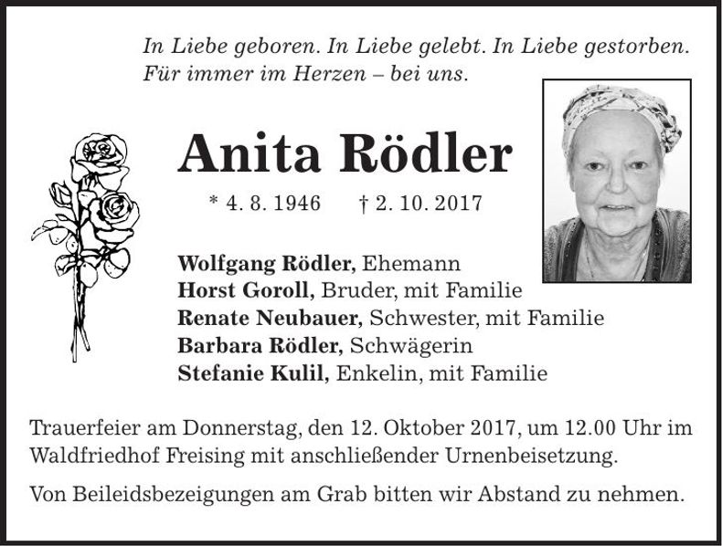 Traueranzeige Anita Rödler