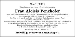 Traueranzeige Aloisia Penzkofer