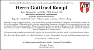 Traueranzeige Gottfried Rampl