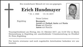 Traueranzeige Erich Hundmayer