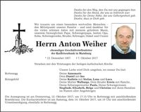 Traueranzeige Anton Weiher