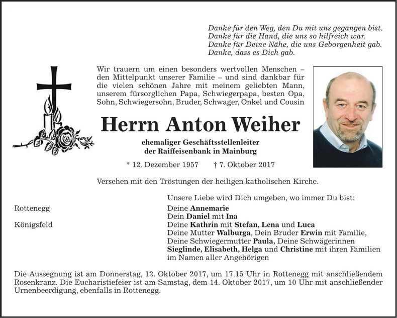 Traueranzeige Anton Weiher