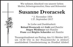 Traueranzeige Susanne Dvoracsek