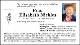 Traueranzeige Elisabeth Nickles