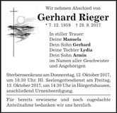 Traueranzeige Gerhard Rieger