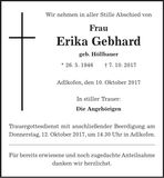 Traueranzeige Erika Gebhard