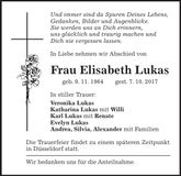 Traueranzeige Elisabeth Lukas