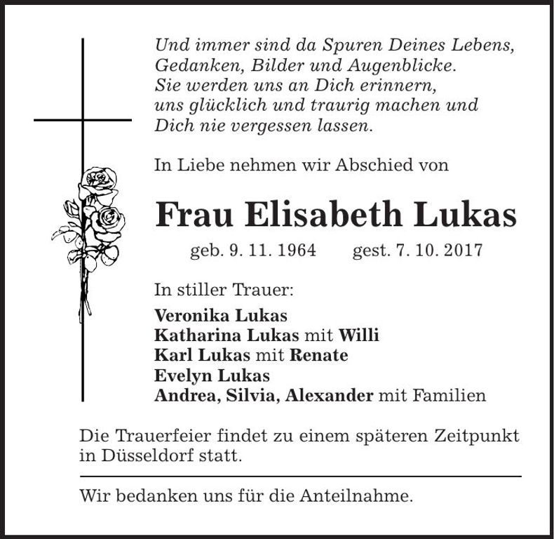 Traueranzeige Elisabeth Lukas