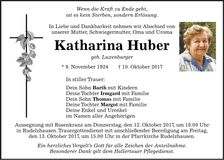 Traueranzeige Katharina Huber