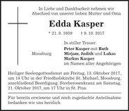 Traueranzeige Edda Kasper