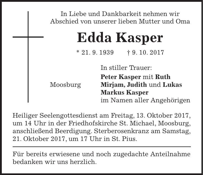 Traueranzeige Edda Kasper